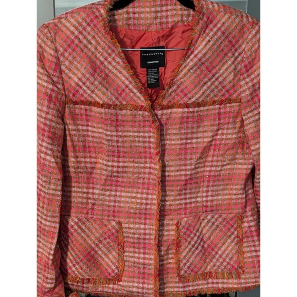 Doncaster Collection Pink Plaid Tweed Jacket Fringed‎ Career
